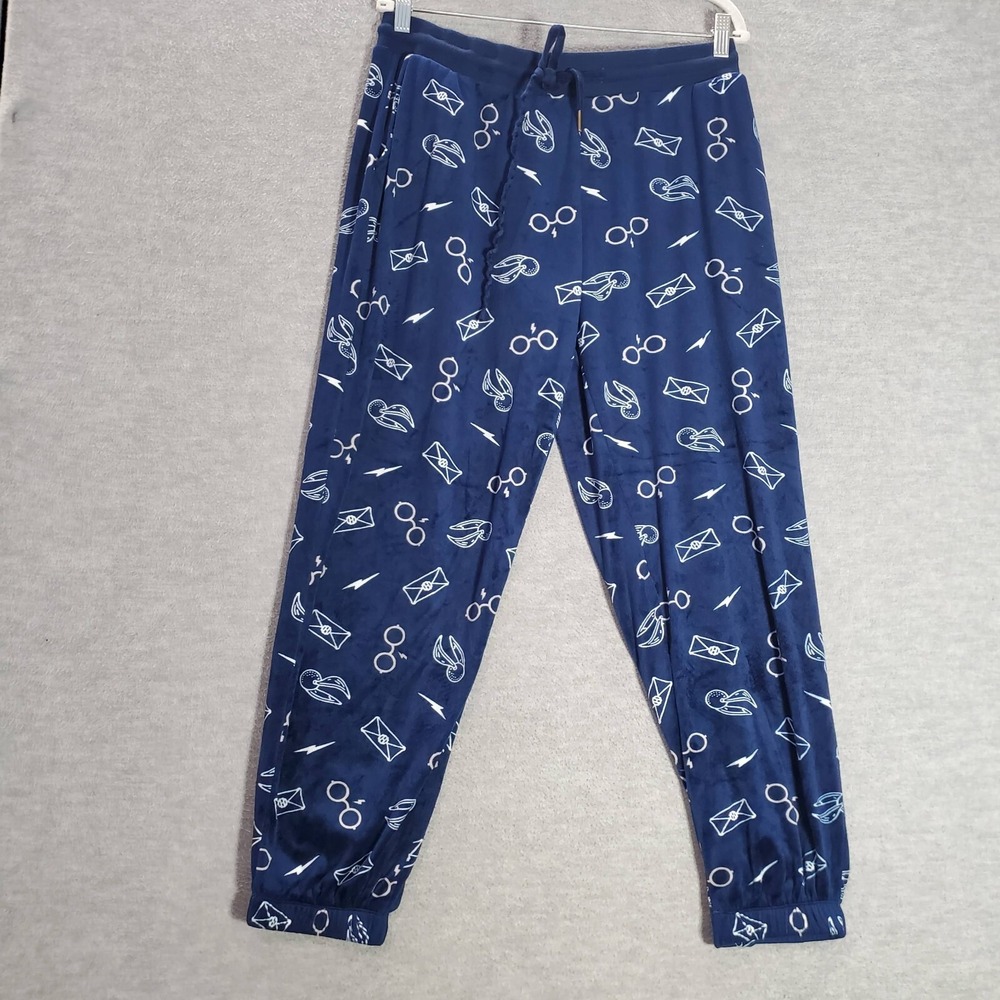 Harry Potter Men Sleepwear Large Blue Pajama Pants Symbol All Over Print READ
